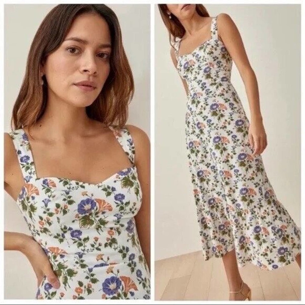 Reformation Cienna Dress Calico Size 4 Floral Midi Sweetheart Sleeveless Purple